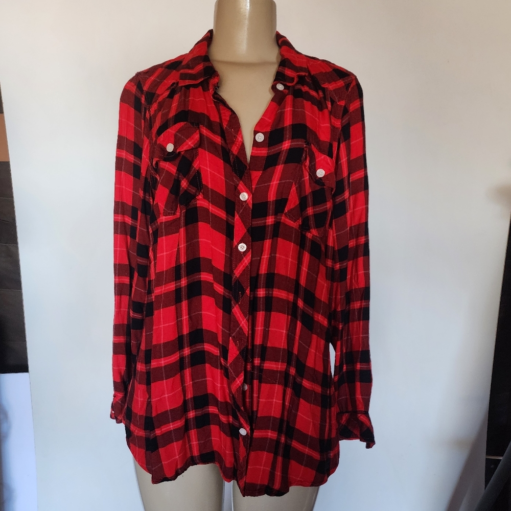 Torrid Red Plaid Button Up Plus Stretch Shirt Sz 2 2x